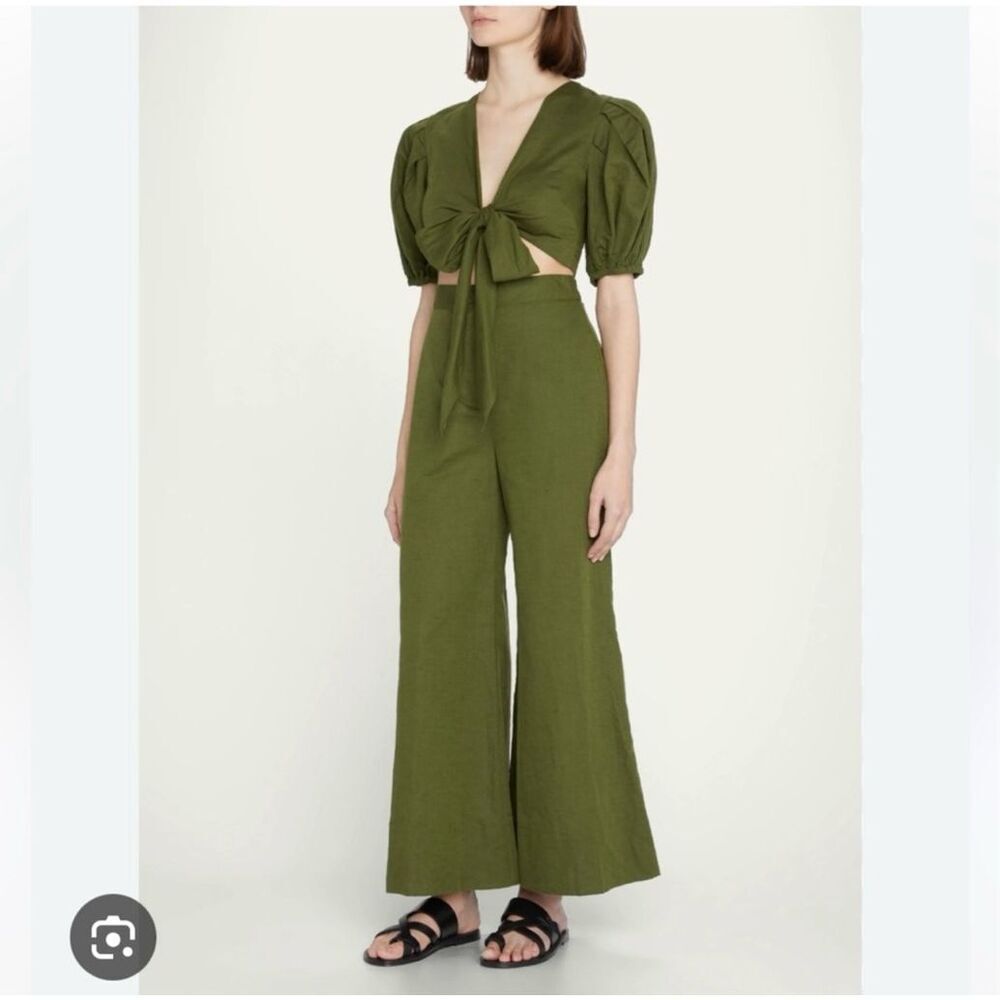 RHODE Penelope Pant Chive Womens Size 4 Green Wide Leg Culotte Linen Lagenlook